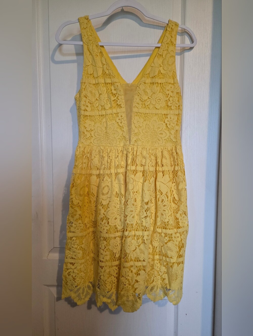 Gianni Bini Yellow Floral Lace Fit & Flare Sleeveless Dress, Size L